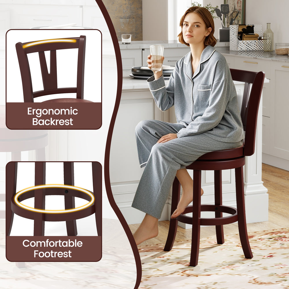 Counter height swivel barstool with ergonomic backrest and comfortable footrest, ideal for kitchen islands and dining.