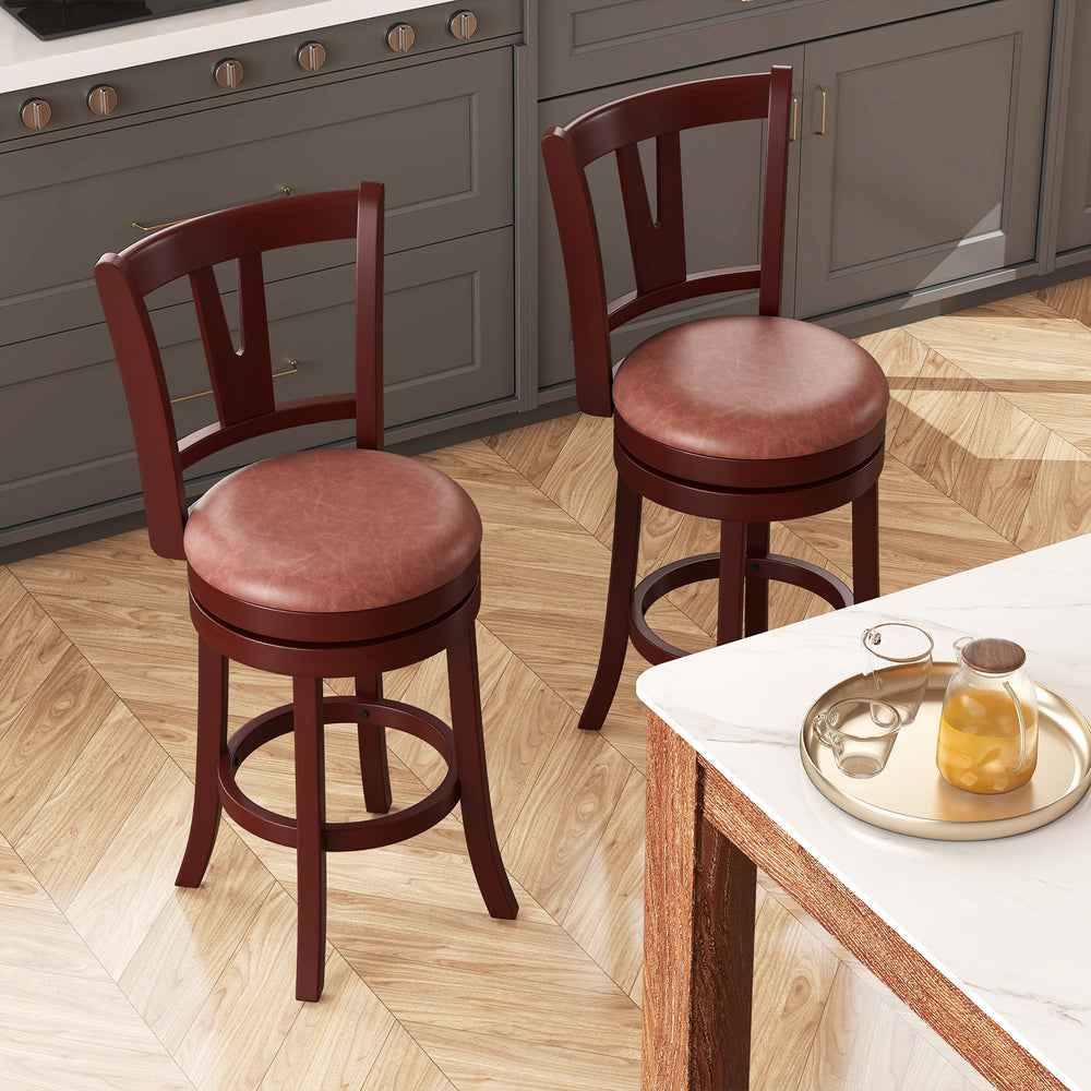 Set of 2 Counter Height Swivel Barstools with High Backs and Footrests-30 inches - Gallery View 1 of 8
