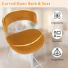 Curved open back and padded seat of the orange counter height stool, offering ergonomic support and comfort for bar use.