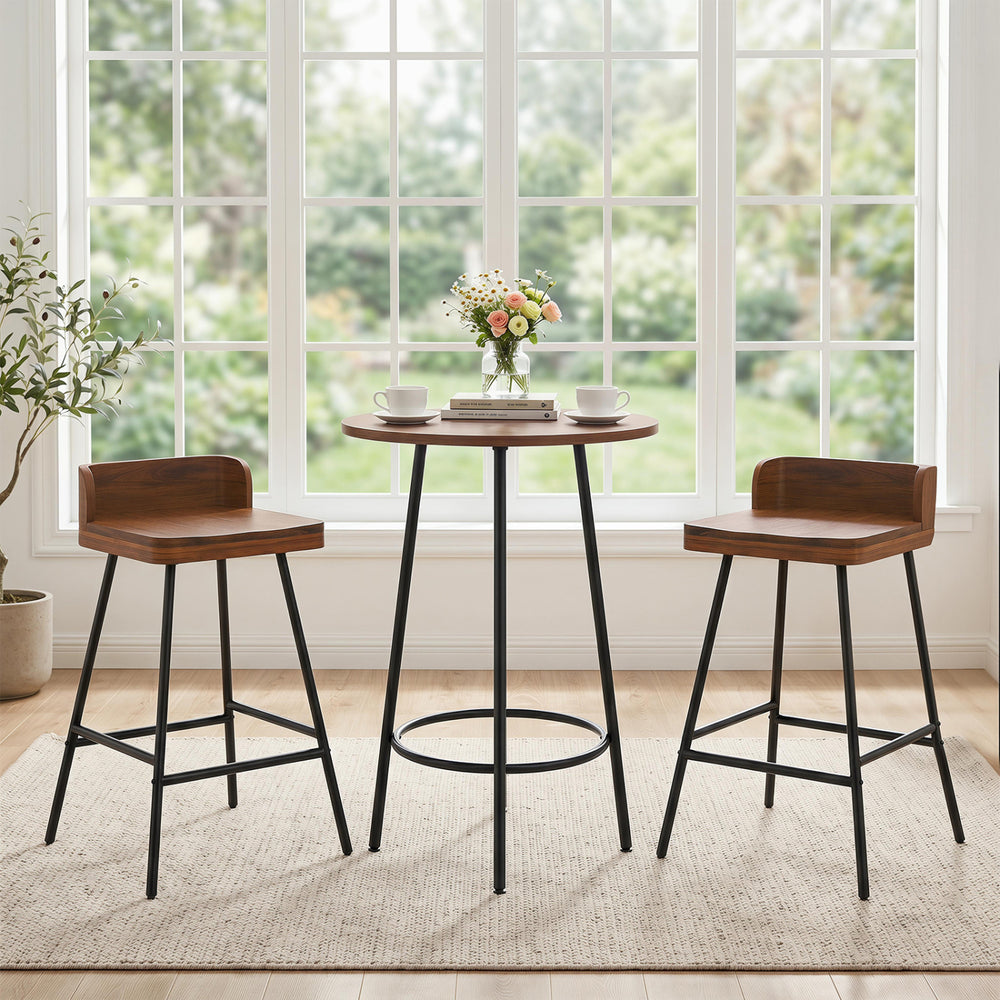 Set of 2 Counter Height Bar Stool with Low Back Metal Legs and Footrest for Kitchen Island-Brown - Gallery View 1 of 8