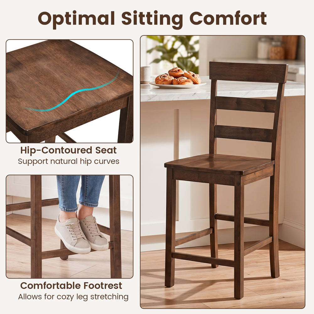 Counter height bar stool with a hip-contoured seat and rubber wood frame, perfect for home dining comfort.