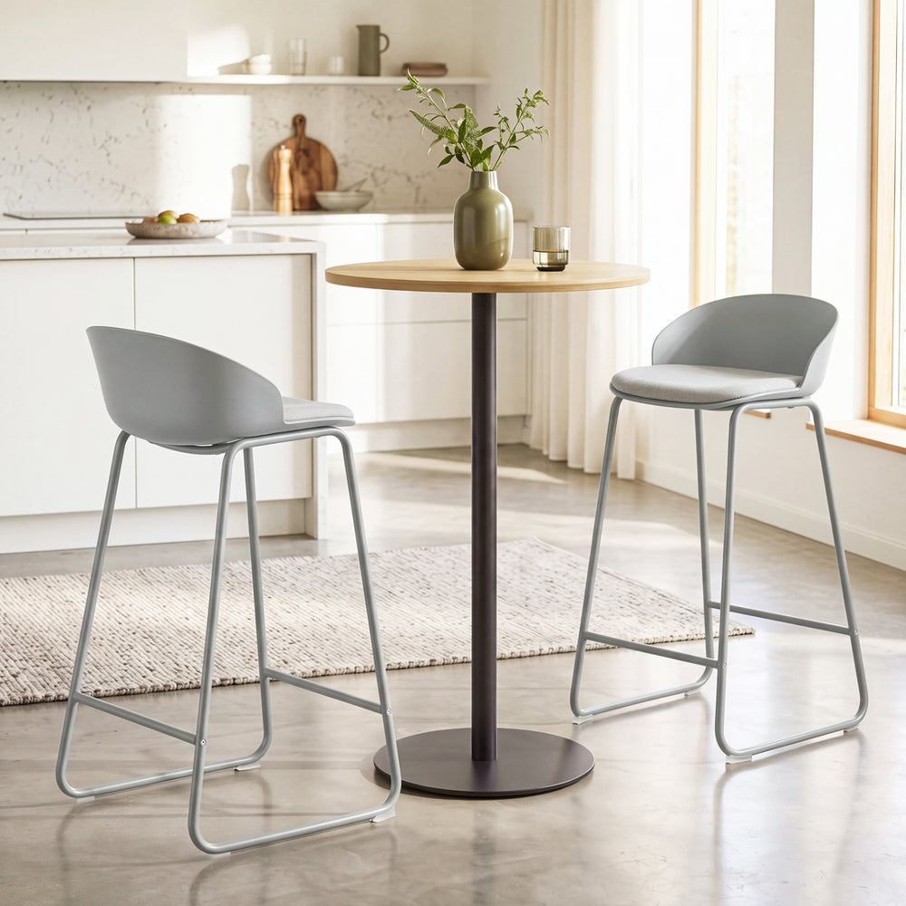 Counter height bar stools set of 2 with curved backrest and metal frame, ideal for comfortable seating in modern kitchens.
