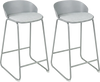 Set of 2 counter height bar stools with curved backrest, metal frame, and comfortable polyester seat cushions for bars.