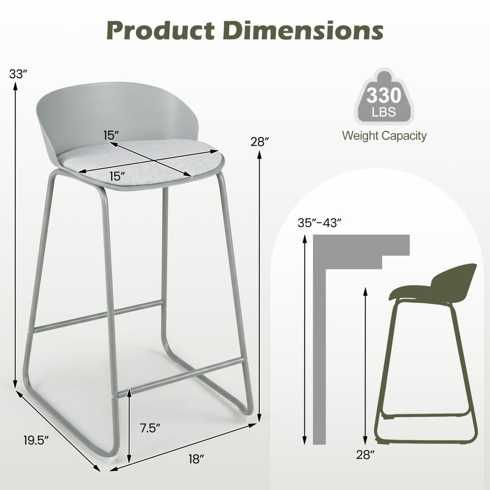 Counter height bar stool dimensions showing a 15" wide seat and 330 lbs weight capacity for comfortable seating.