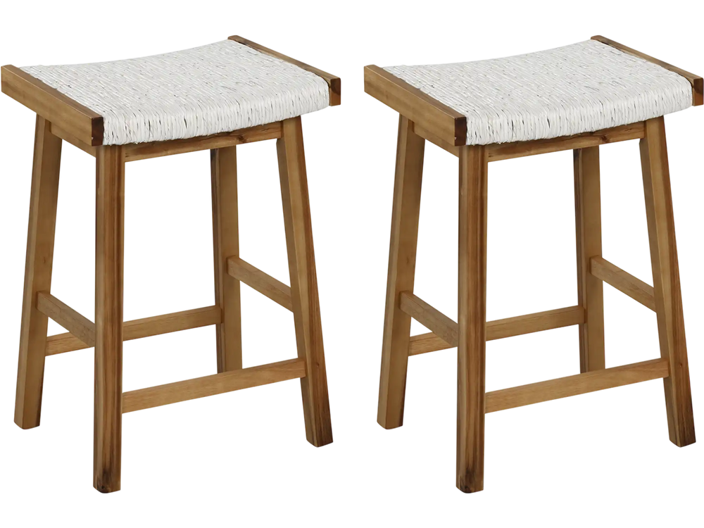 Set of 2 25.5 Inch Dining Bar Stool with Seaweed Woven Seat