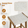 Seaweed woven seat detail of 25.5 inch dining bar stool, featuring a sturdy acacia wood frame for kitchen use.