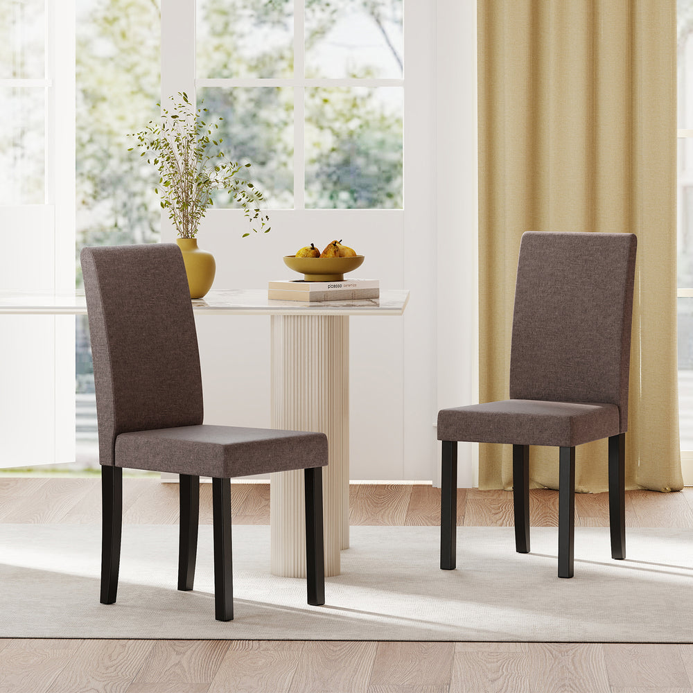 Set of 2 Dining Chair Mid-Century Modern Fabric Upholstered Parson Chairs-Brown - Gallery View 1 of 9