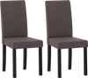 Set of 2 brown mid-century modern dining chairs with rubber wood frame and thick padded cushions for comfort.