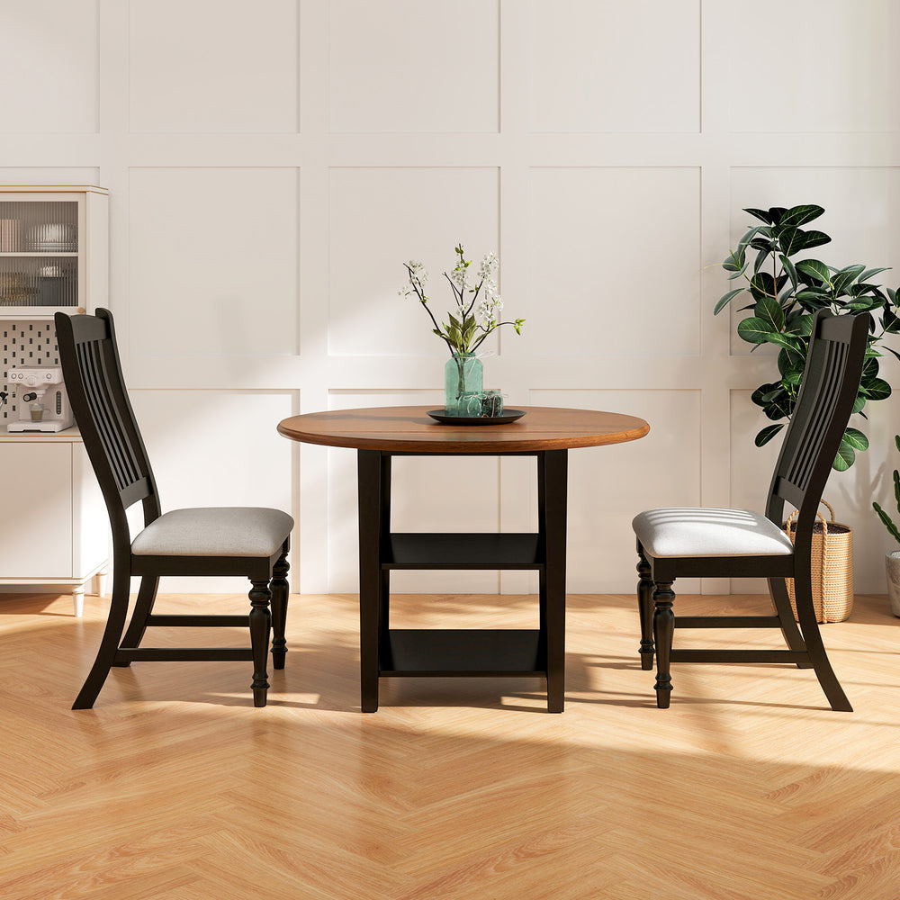 Set of 2 Dining Chairs Kitchen Side Chair with Solid Wood Legs-Black - Gallery View 1 of 10