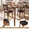Set of 2 walnut dining chairs with padded faux leather seats and curved backrest for comfortable dining experiences.