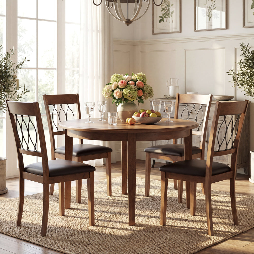 Walnut dining chair with padded seat and hallow backrest, perfect for stylish and comfortable dining experiences.