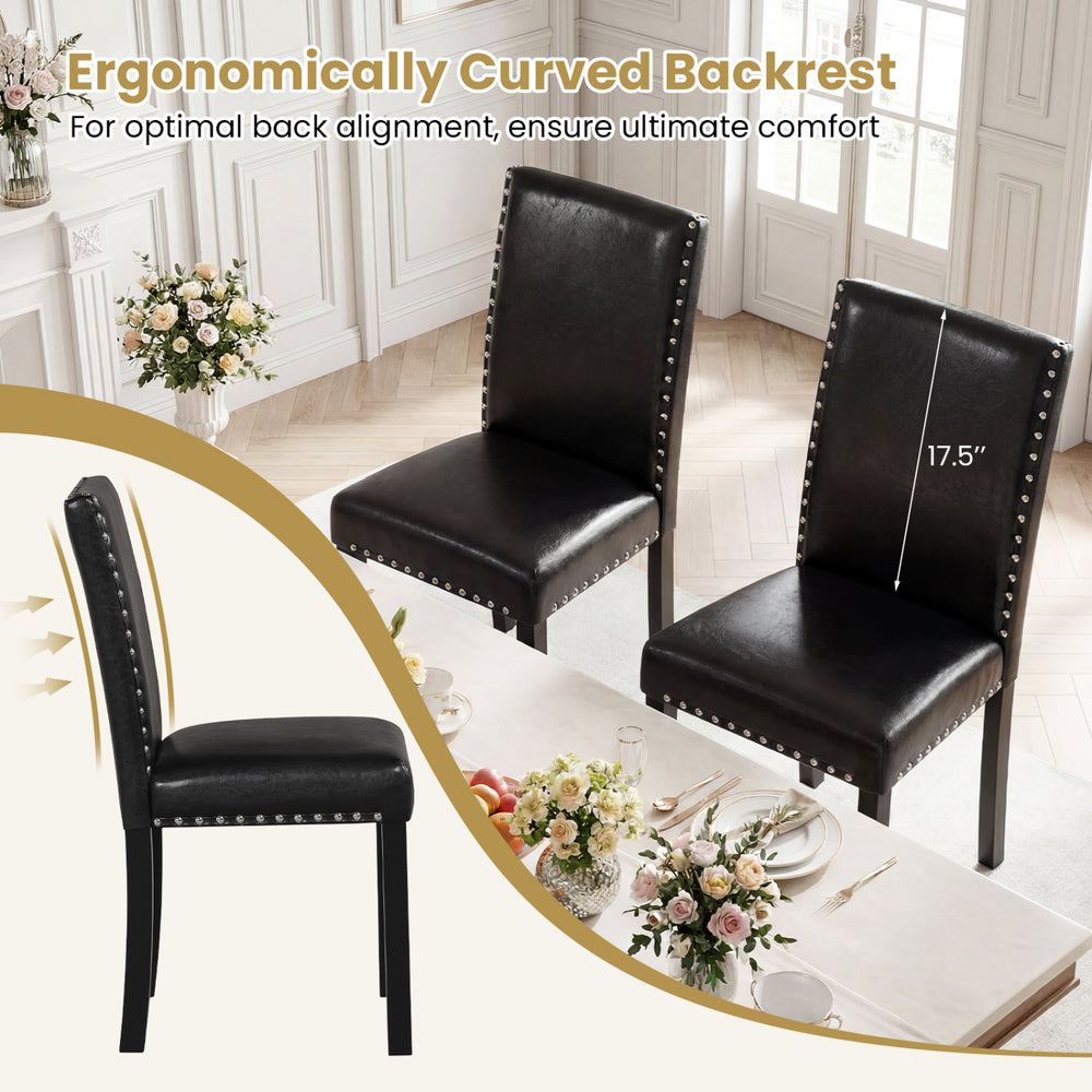 Set of 2 dining chairs with solid rubber wood legs, featuring a curved backrest and elegant nailhead accents for.