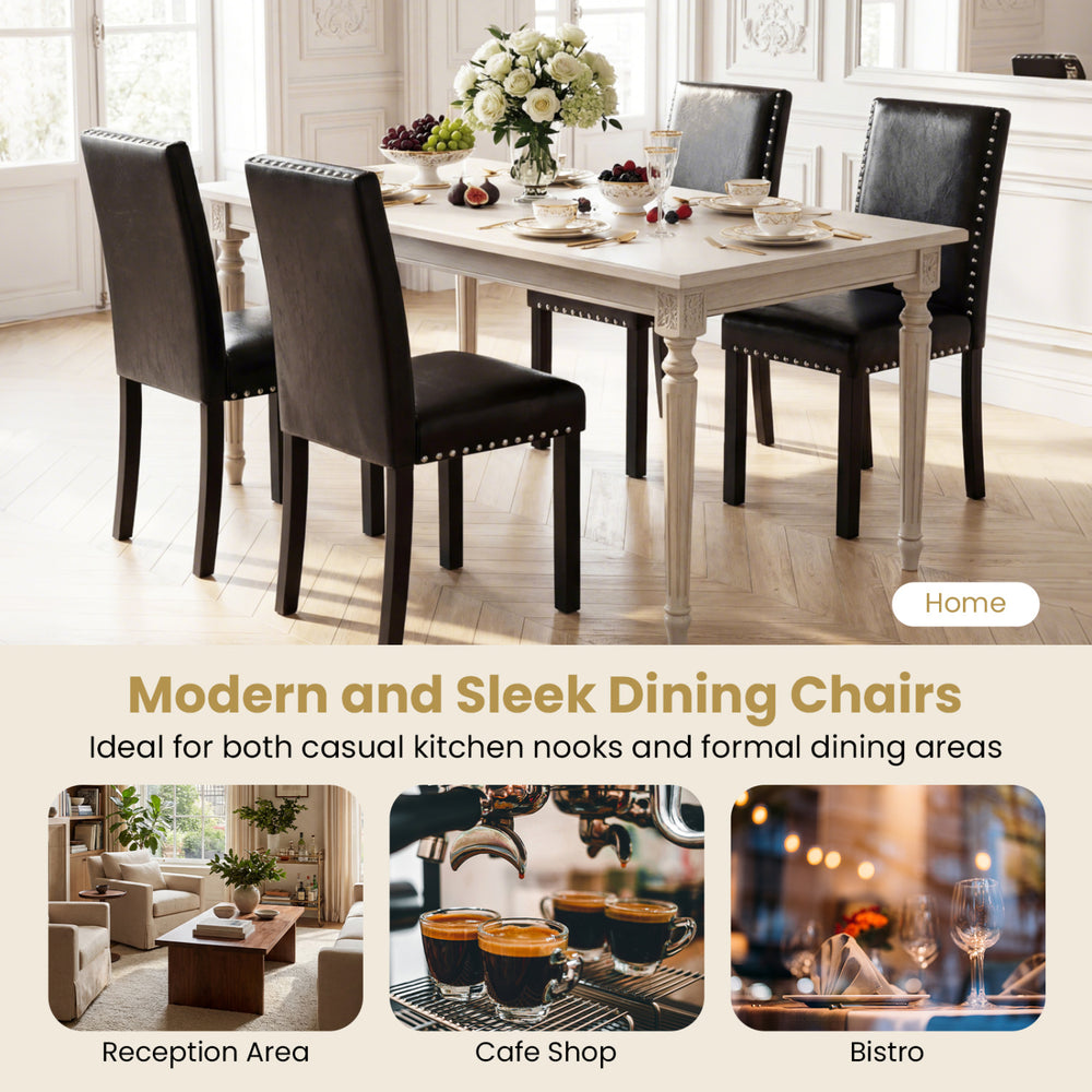 Set of 2 dining chairs with solid rubber wood legs, padded seats, and elegant nailhead accents for versatile dining.