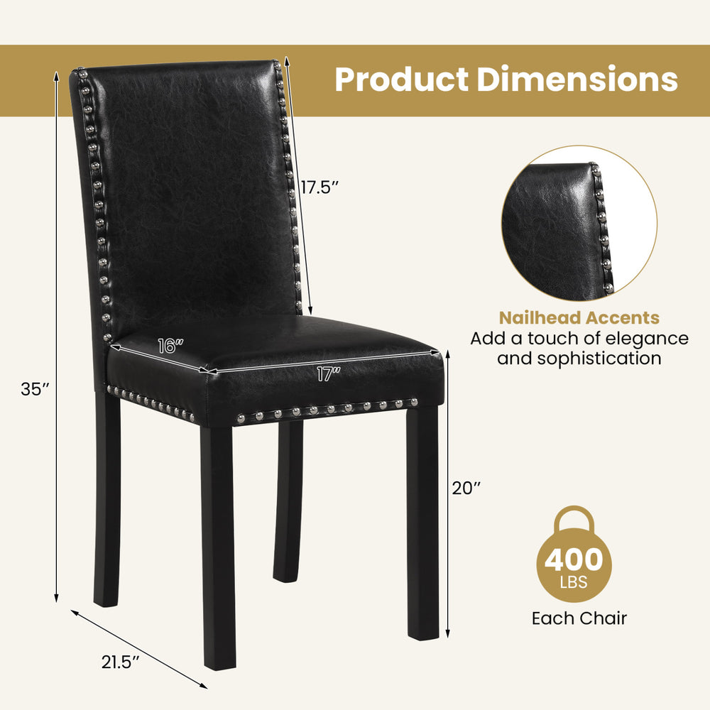 Dining chair with nailhead accents, solid rubber wood legs, and padded seat, ideal for dining rooms or kitchens.