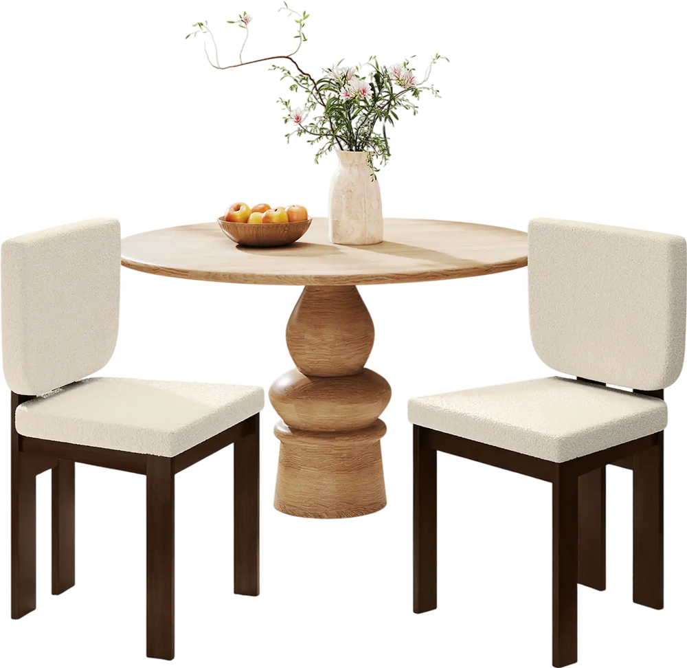 Wooden dining chair set of 2 with rubber wood legs, upholstered in plush sherpa fabric for cozy comfort in any room.