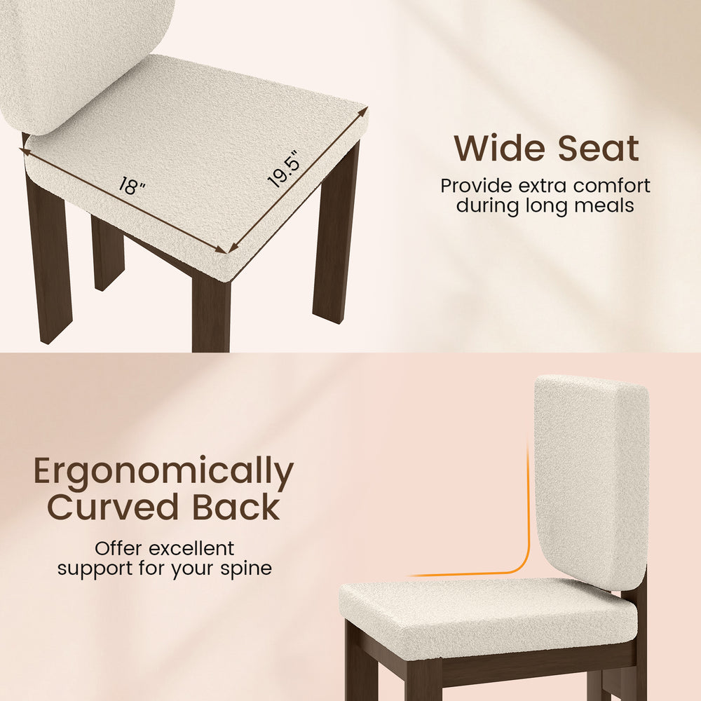 Wide seat and ergonomically curved back of a wooden dining chair set, crafted from rubber wood for lasting comfort.