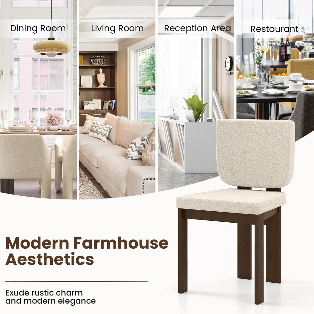 Wooden dining chair set of 2 with rubber wood legs, covered in plush sherpa fabric, ideal for home and restaurant use.
