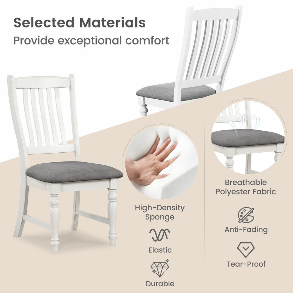 White dining chair with solid wood legs, breathable polyester fabric, and high-density sponge for comfort and.