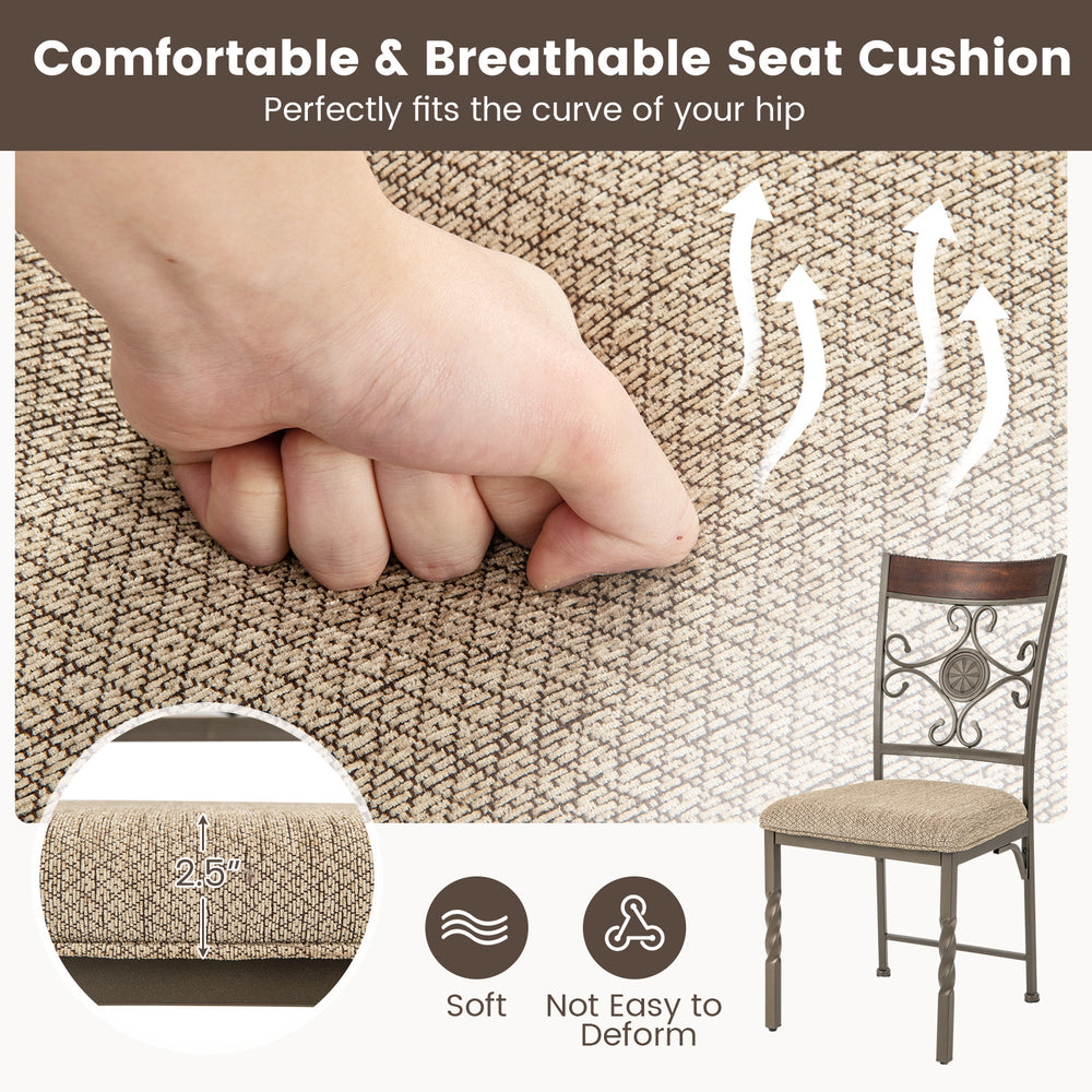 Brown seat cushion of armless dining chair, featuring a vintage pattern and breathable design for comfort and support.