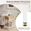 End table featuring a natural wood top, charging station, and adjustable foot pads for enhanced stability.
