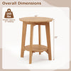Eucalyptus wood side table features a slatted tabletop and storage shelf, ideal for outdoor use in patios or backyards.