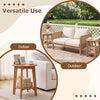 Eucalyptus wood side table features a slatted tabletop and storage shelf, perfect for indoor or outdoor use.