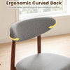 Curved back detail of a gray fabric upholstered dining chair, designed for comfort and ergonomic support in dining spaces.