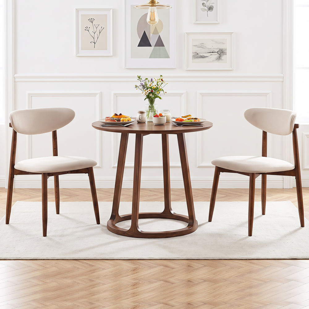Set of 2 Fabric Upholstered Dining Chairs with Curved Backs-Beige - Gallery View 1 of 6