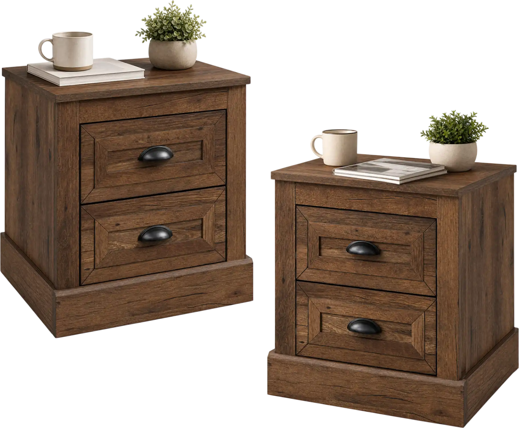 Costway Set of 2 Farmhouse Nightstands 2-Drawer Bedroom Storage 33152002 New