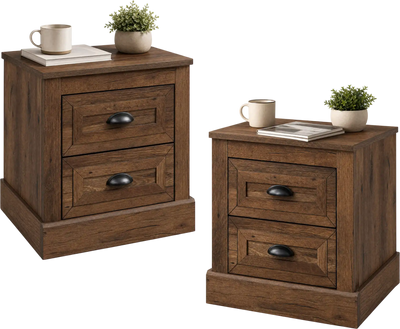 Costway Set of 2 Farmhouse Nightstands 2-Drawer Bedroom Storage 33152002 New