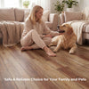 Vinyl plank flooring in brown with 3D wood grain design, waterproof and scratch-resistant, ideal for home and pets.