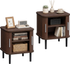 Fluted nightstand set in walnut features sliding doors, adjustable shelf, and ample storage for small spaces.