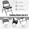 Folding chair set of 2 with upholstered seat, ergonomic backrest, and solid folding mechanism for easy storage.