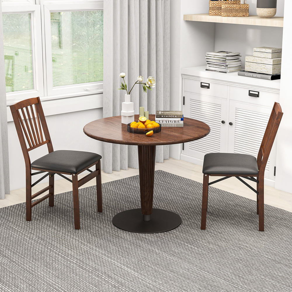 Set of 2 folding chairs with padded seats, rubber wood frames, and a brown finish, perfect for dining or casual use.