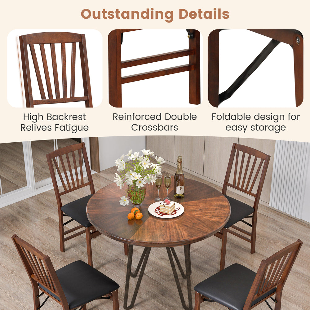 Set of 2 folding chairs with padded seat and rubber wood frame, featuring a high backrest for comfort and easy storage.
