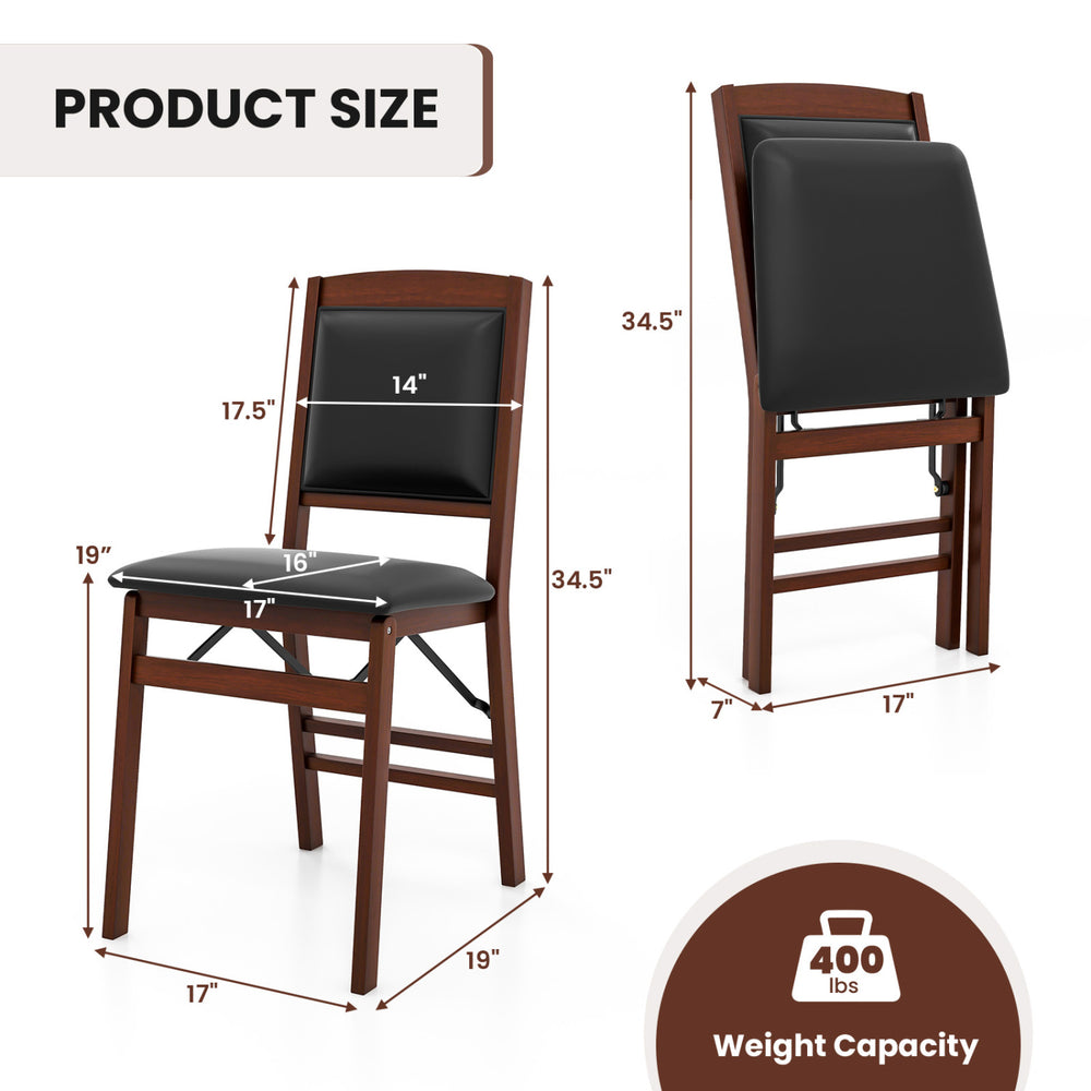 Folding dining chair with padded seat and high backrest in brown, featuring a sturdy rubber wood frame and non-slip.