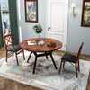 Round dining table with two folding chairs in brown, featuring soft cushions and sturdy rubber wood for elegant dining.