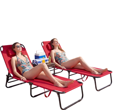 Costway Set of 2 Folding Face Down Tanning Beach Chairs Red 36505985 New