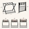Folding metal luggage rack in black with sturdy iron structure, ideal for suitcase and bag storage in modern spaces.