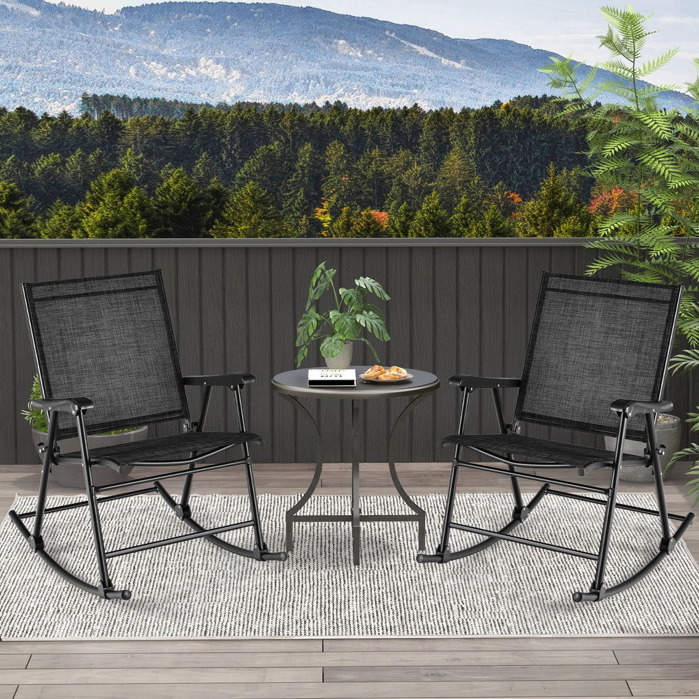 Folding Rocking Chair with Breathable Seat Fabric Set of 2-Black - Gallery View 1 of 9