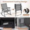 Folding rocking chair set of 2 in gray with breathable fabric, ergonomic design, and space-saving storage feature.