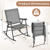 Folding rocking chair dimensions showing gray breathable fabric and heavy-duty metal frame, supports up to 330 lbs.