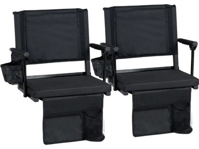 Costway Set of 2 Folding Stadium Seats with Cup Holders & Pockets 26374519 New