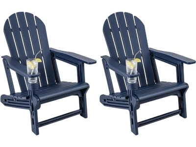 Costway Set of 2 HDPE Adirondack Chairs with Cup Holder Wooden Texture Patio 14078749 New