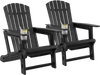 Set of 2 black HDPE Adirondack chairs with cup holders, featuring a wood-like texture for outdoor relaxation.