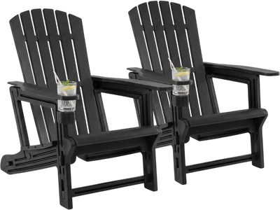 Costway Set of 2 HDPE Adirondack Chairs w/ Cup Holder Wood-Like Texture for Garden 35171320 New