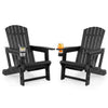 Set of 2 black HDPE Adirondack chairs with cup holders and wood-like texture, perfect for outdoor lounging and relaxation.