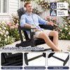 Black HDPE Adirondack chair with cup holder, featuring a wood-like texture and sturdy construction for outdoor relaxation.