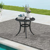 Antique brown outdoor aluminum side table with elegant patterns, perfect for patio or poolside use.