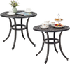 Set of 2 heavy-duty outdoor aluminum side tables in antique brown with elegant patterns, perfect for patio use.
